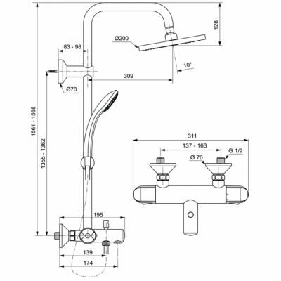 Душевая система с термостатом Ideal Standard Идеал Рейн ЭКО А6426АА
