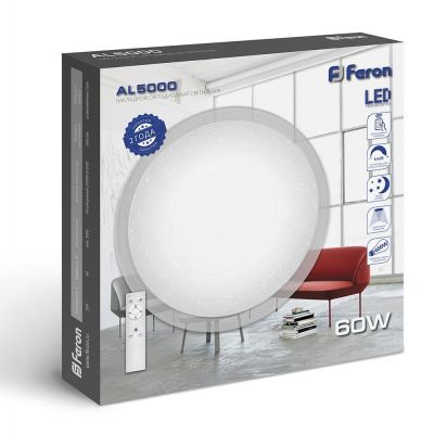 Светильник светодиодный управляемый Feron 60W(5000lm) 2К-4К-6К 555х73мм пульт ДУ + кант AL5000(Saturn) 28935