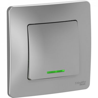 Выключатель Schneider Blanca 1-клавишный с подсветкой 10А 250B BLNVS010113 алюминий