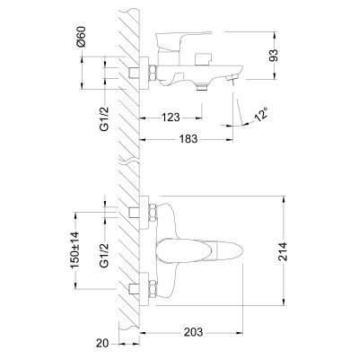 Смеситель для ванны Lemark Nero LM0214C, с коротким изливом, хром