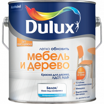 Краска Dulux матовая мебель и дерево BW 2л