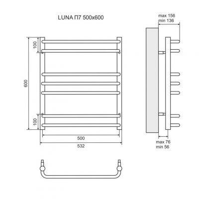 Полотенцесушитель электрический Lemark Luna LM41607E П7 500х600 мм