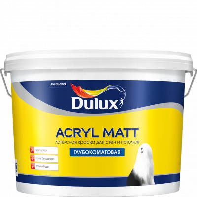 Краска Dulux Acryl Matt глубокоматовая для стен и потолков BW 9л