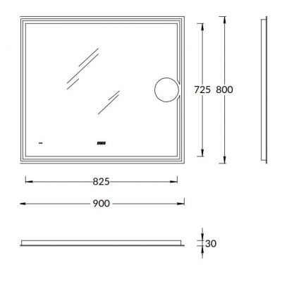 Зеркало Kerama Marazzi TECNO TE.mi.90.1 с LED 90 с макро линзой, подсветкой, с функцией антизапотевание, белое глянцевое