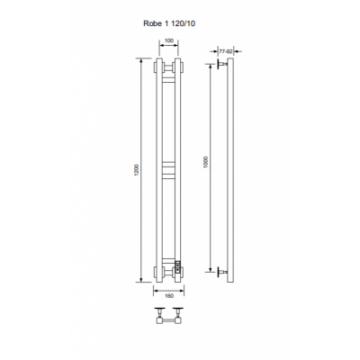 Полотенцесушитель электрический Ника Robe-1 120/10 RAL9005 черный матовый,  правый тэн