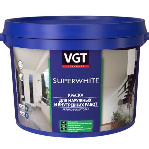 Краска VGT ВД-АК-1180 для наружных и внутренних работ моющаяся "Супербелая" 7 кг