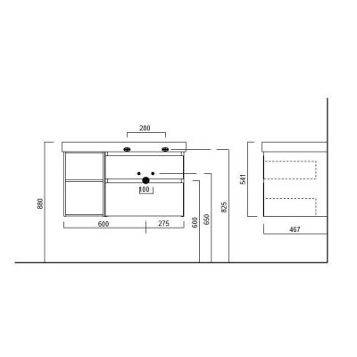 Тумба Kerama Marazzi Cubo  CU.90Rh\WHT подвесная, белый+ментс, 2 ящика+открытые,  правая