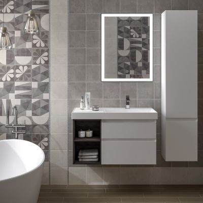 Тумба Kerama Marazzi Cubo  CU.90Rh\WHT подвесная, белый+ментс, 2 ящика+открытые,  правая